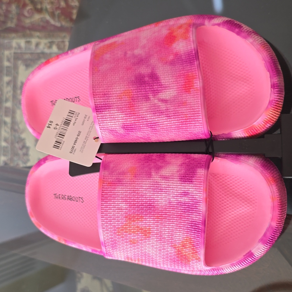 GIRLS PINK TYE DYE SLIDE SANDALS SIZE 4-5